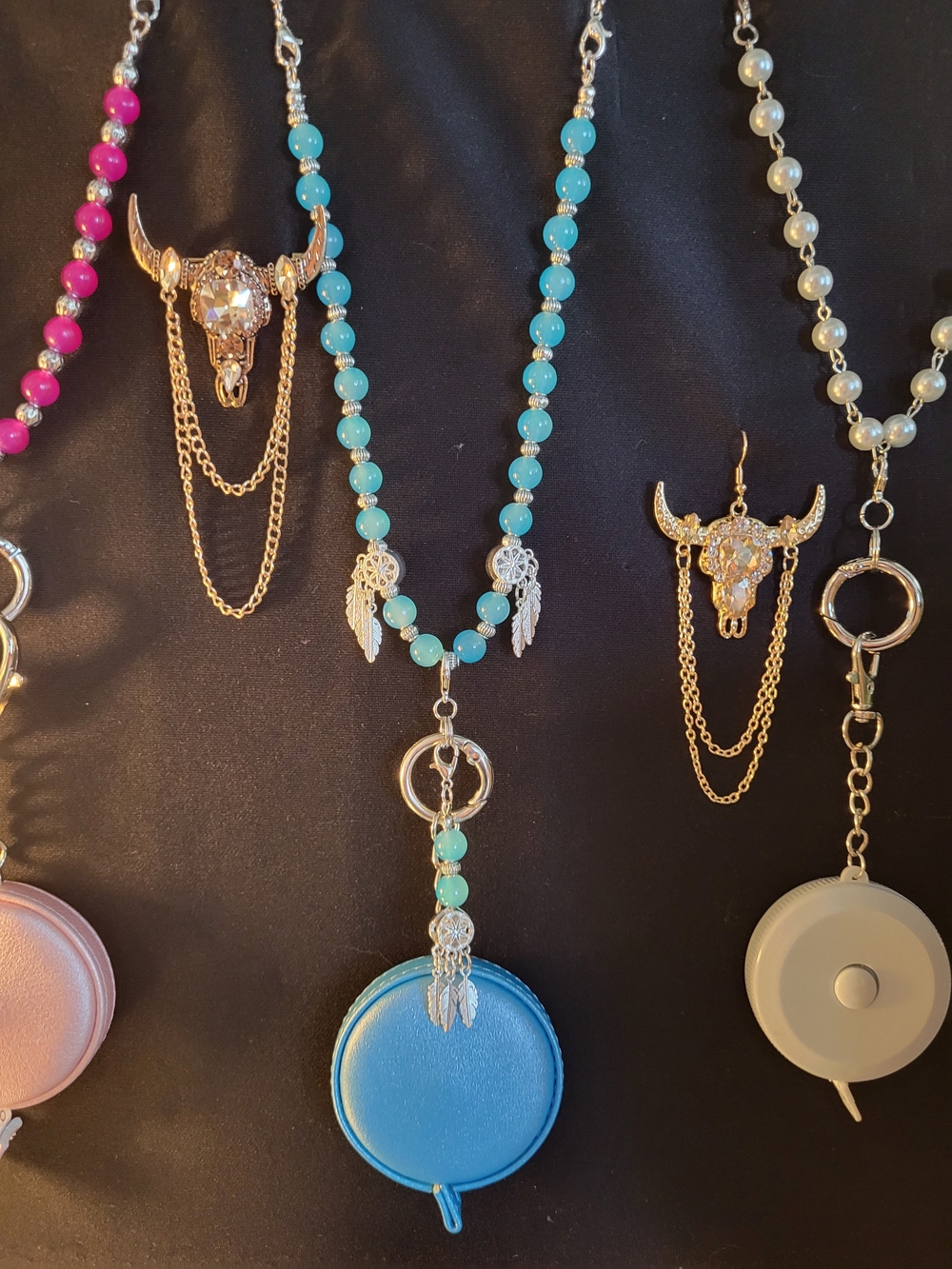 Turquoise Beaded Necklace with Gold Bull Skull Pendant